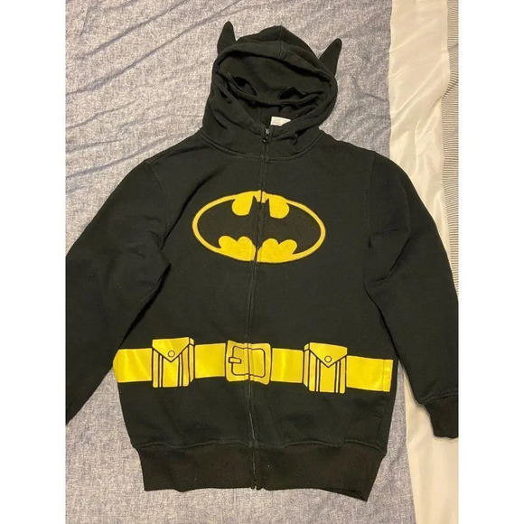 KIDS BATMAN FULL ZIP HOODIE WITH MASK - BOYS SIZE LARGE 10/12 - GREAT CONDITION - Picture 1 of 8